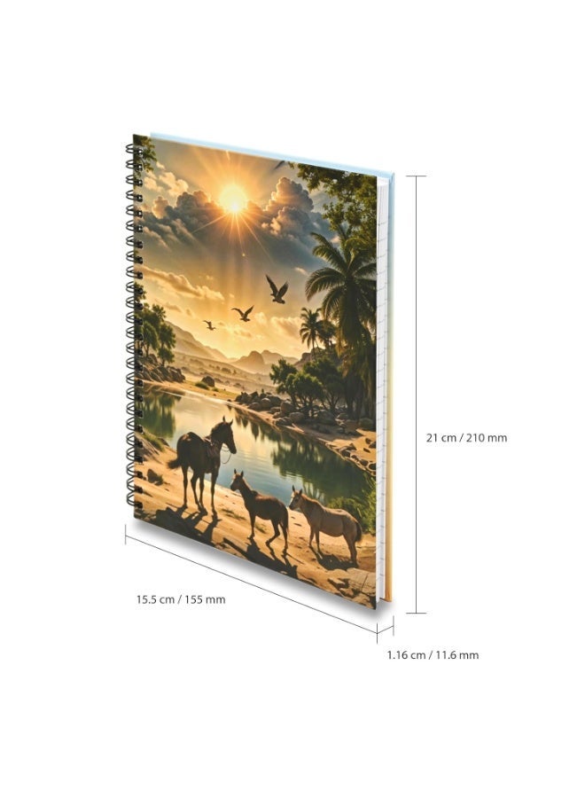 FIS® Double Loop Spiral Hard Cover Notebook, A5 Size(148x210mm), 96 Sheets, Single Line Ruling, White Paper, Packet of 5 Pieces, Sun Rise View in Safari Cover Design 1-FSNBSHCA596D1 - Image 3